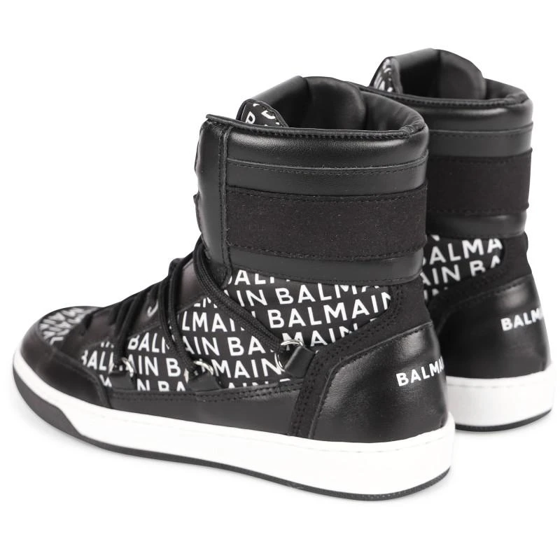 商品Balmain|Monogram all over lace up high top sneakers in black and white,价格¥3901,第2张图片详细描述