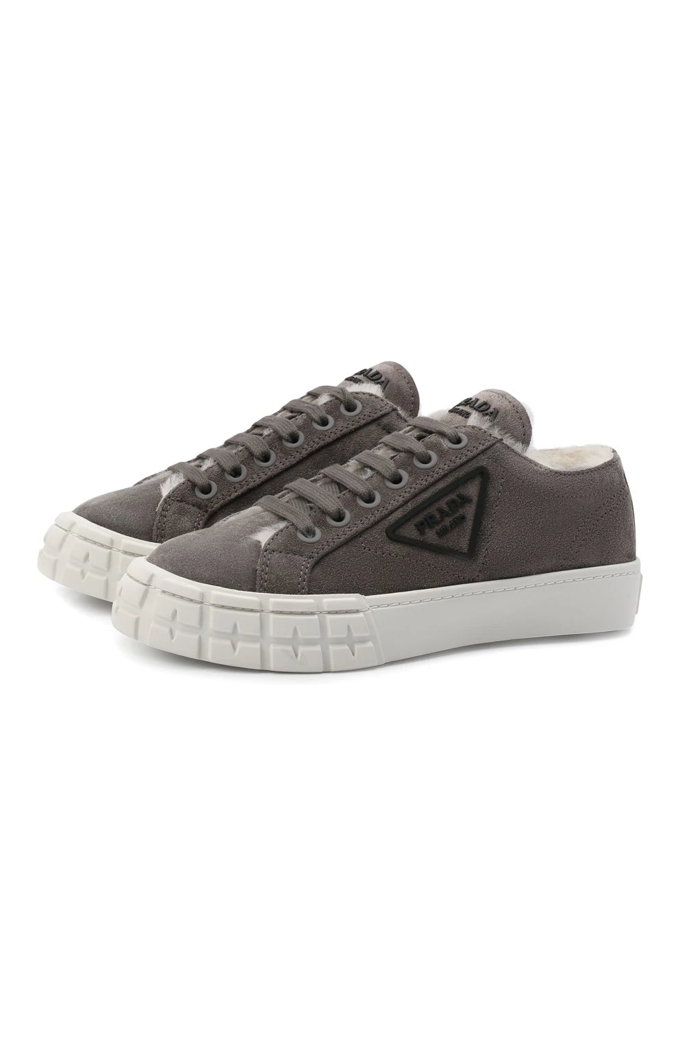 商品Prada|PRADA 女士灰色绒面革运动鞋 1E507M-JFT-F00M4,价格¥3125,第1张图片