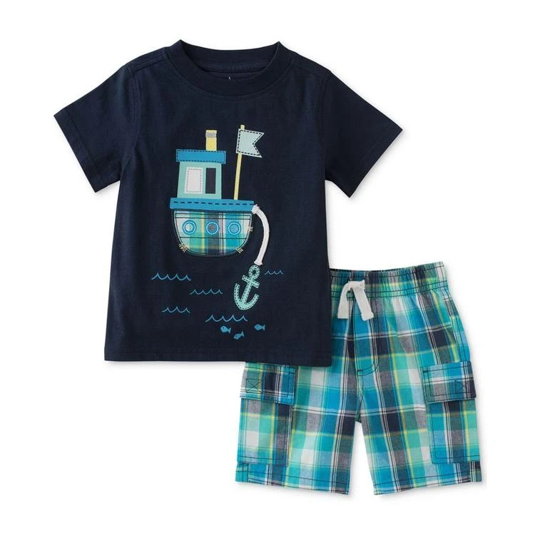 商品KIDS HEADQUARTERS|2-Pc. Graphic-Print T-Shirt & Plaid Shorts Cotton Set, Baby Boys (0-24 months),价格¥57,第2张图片详细描述