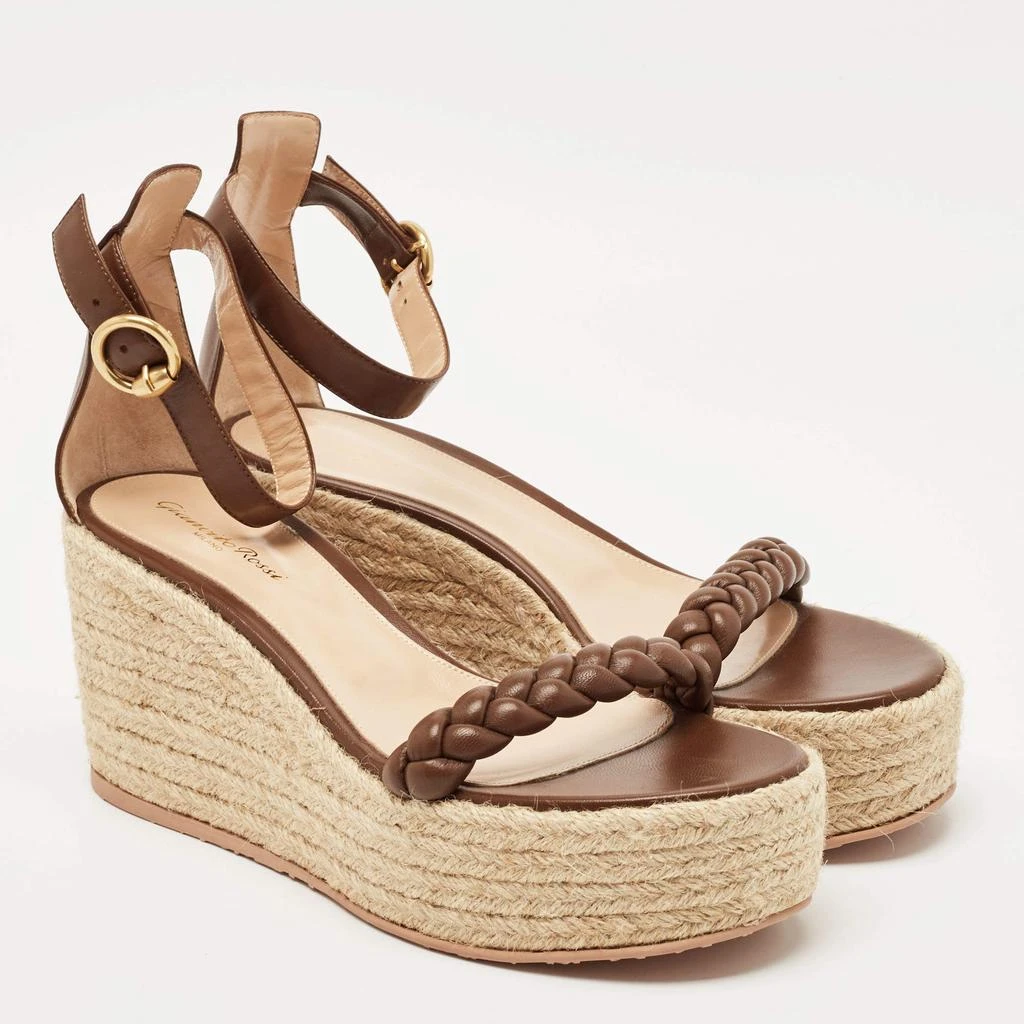 商品[二手商品] Gianvito Rossi|Gianvito Rossi Brown Braided Leather Merida Espadrille Wedge Sandals Size 41,价格¥3128,第4张图片详细描述