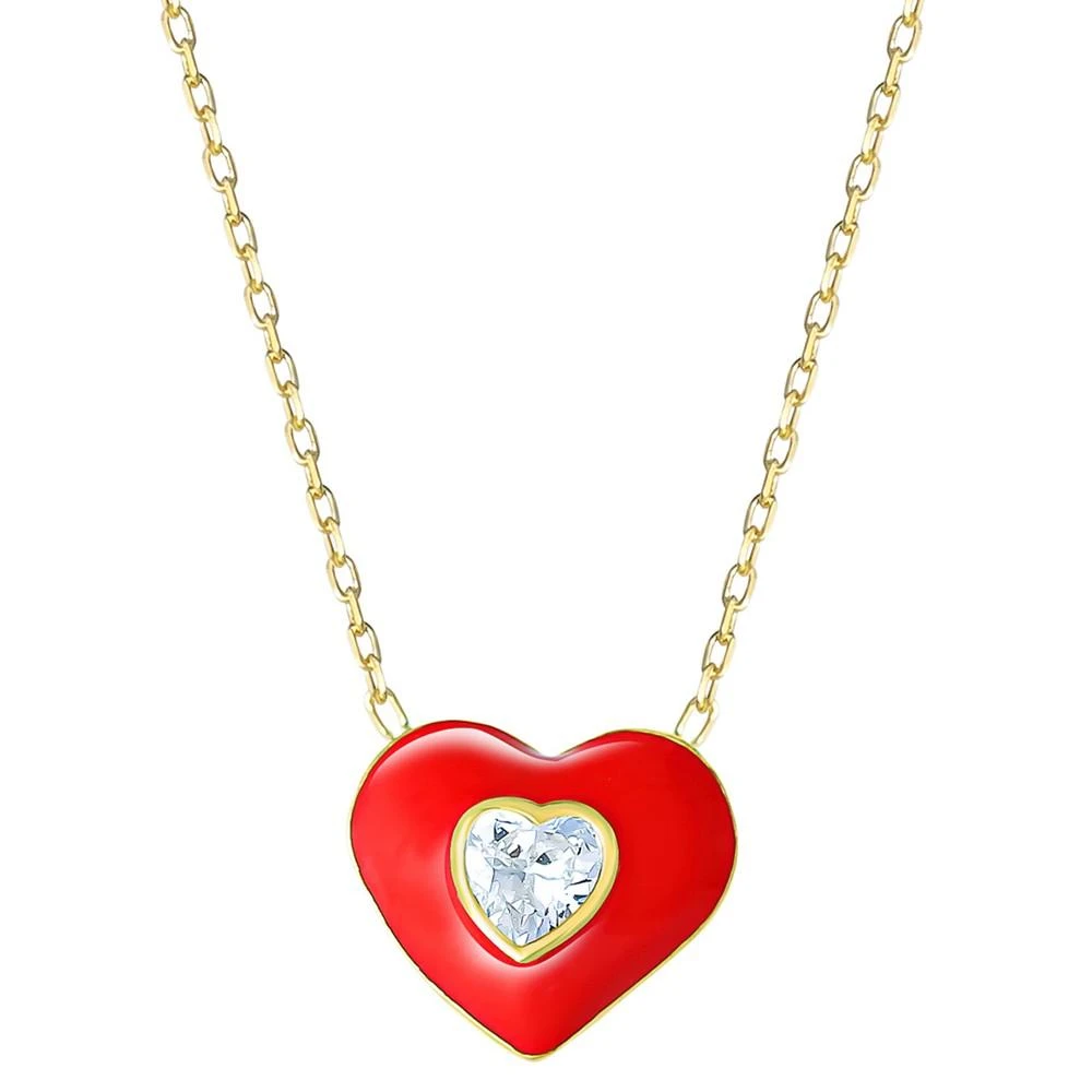 商品Giani Bernini|Cubic Zirconia & Red Enamel Heart Pendant Necklace in 18k Gold-Plated Sterling Silver, 16-1/2" + 1-1/2" extender, Created for Macy's,价格¥447,第1张图片