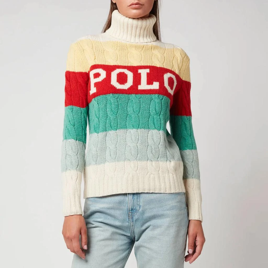 商品Ralph Lauren|Polo Ralph Lauren Women's Polo Striped Turtleneck Cable Knit Jumper- Multi,价格¥910,第1张图片