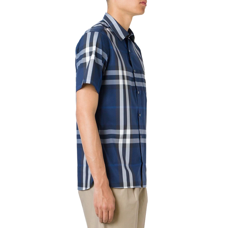 Burberry 博柏利 男士深蓝色经典格纹款棉质短袖衬衫 4003936商品第4张图片规格展示