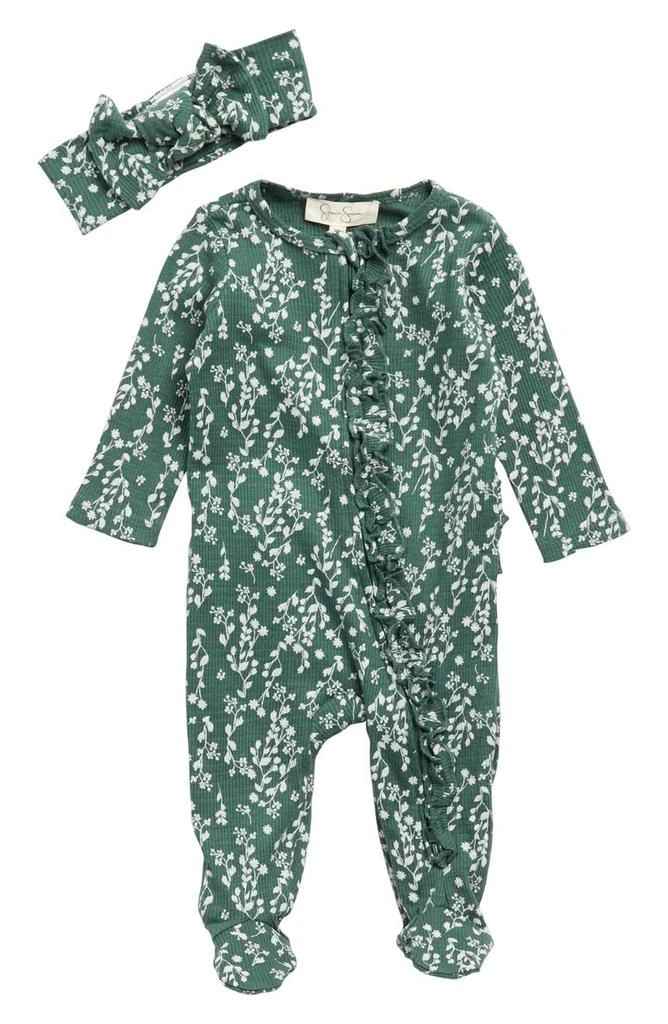 商品Jessica Simpson|Floral Long Sleeve Zip Footie & Headband Set,价格¥59,第1张图片