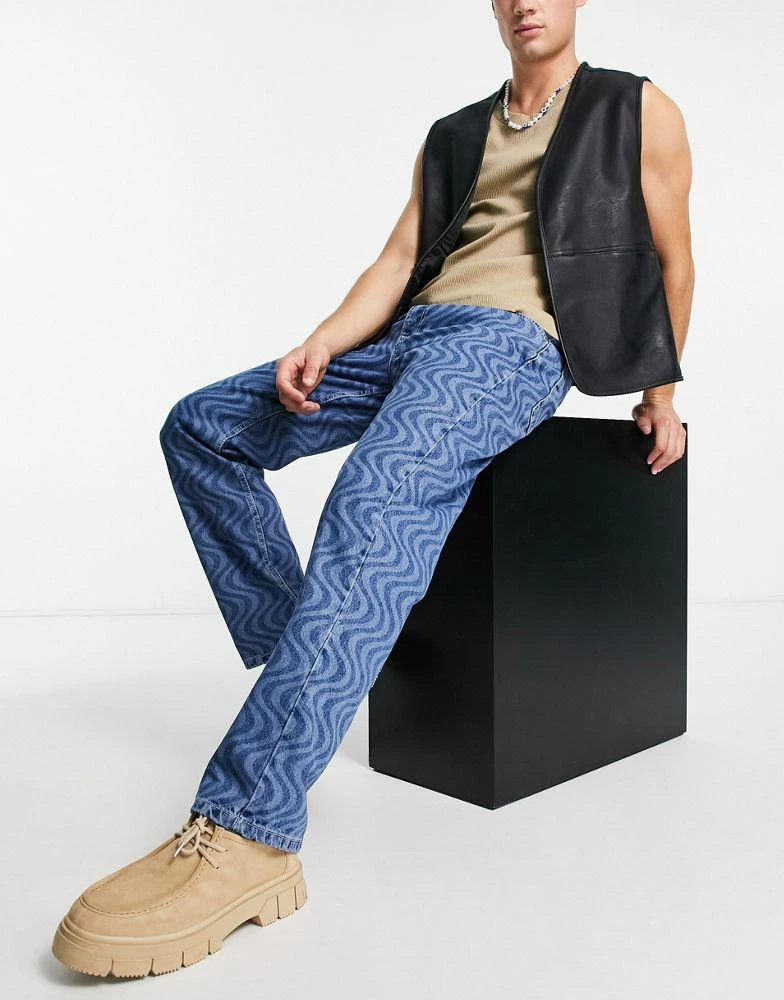 商品The Ragged Priest|The Ragged Priest downhill wiggle print jeans in blue,价格¥422,第4张图片详细描述