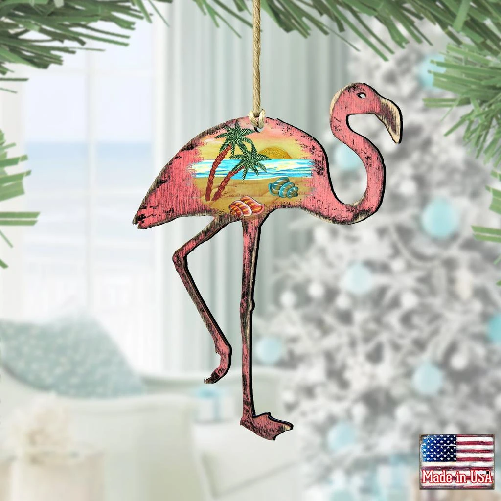 商品Designocracy|Designocracy Rustic Flamingo - 8198544 Wooden Ornaments Set of 2,价格¥206,第2张图片详细描述