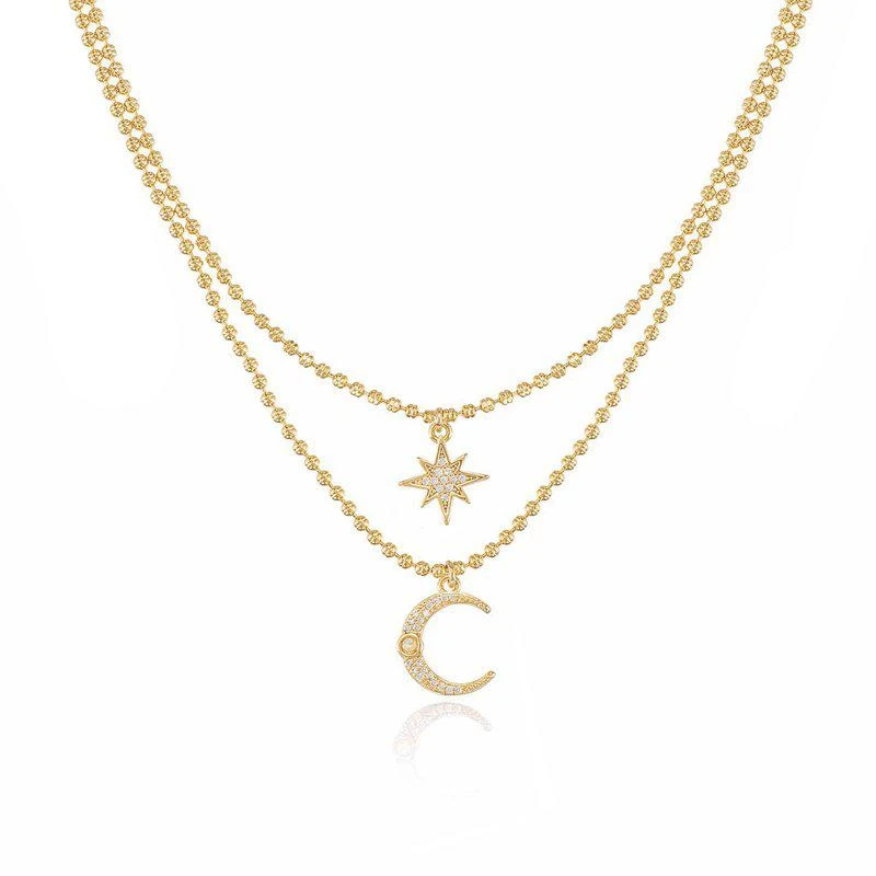 商品Ettika Jewelry|Celestial Moon And Star 18k Gold Plated Layered Necklace ONE SIZE ONLY,价格¥491,第1张图片