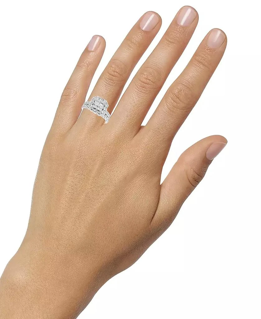 商品Macy's|Diamond Princess Quad Cluster Halo Bridal Set (3-1/4 ct. t.w.) in 14k White Gold,价格¥28806,第2张图片详细描述