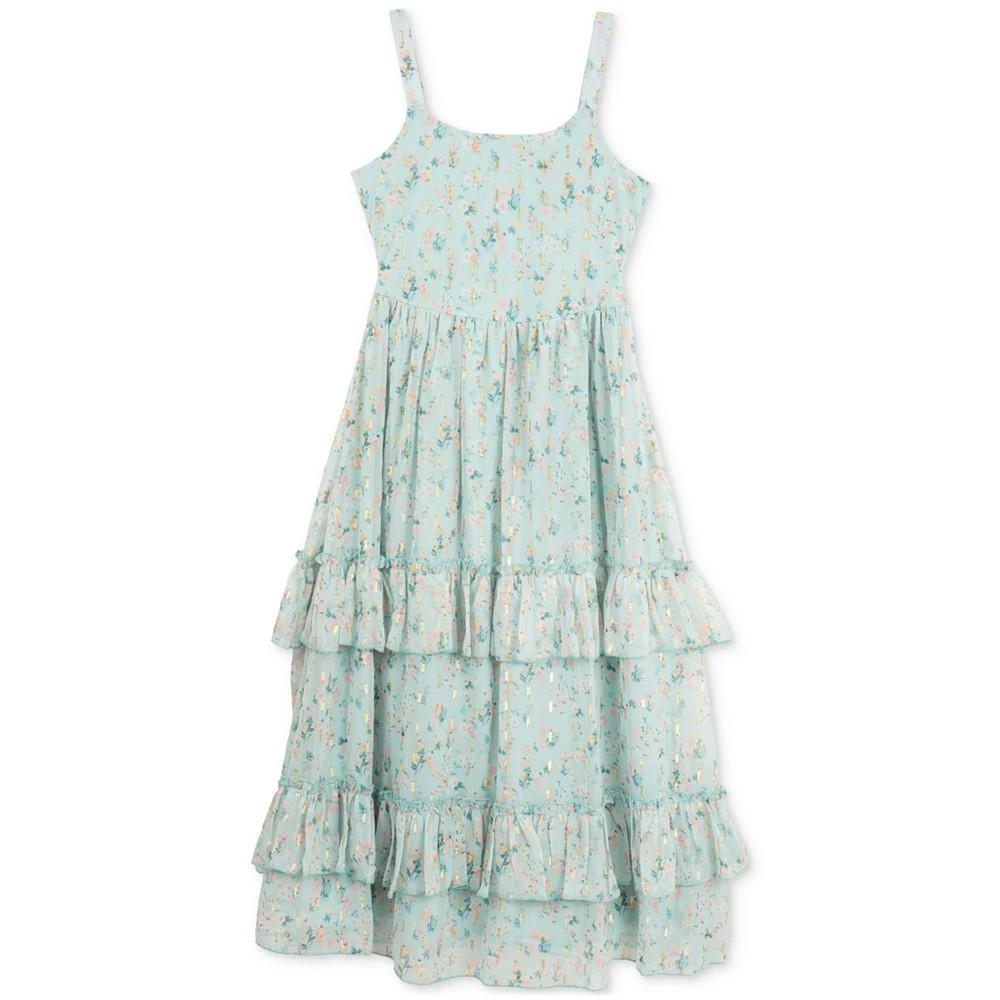 Big Girls Floral Ruffle Tiered Dress and Denim Vest 商品