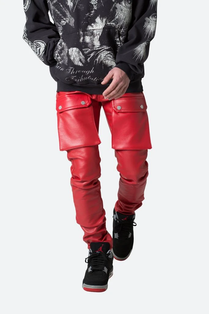 商品MNML|Leather Snap Cargo Pants - Red,价格¥502,第2张图片详细描述