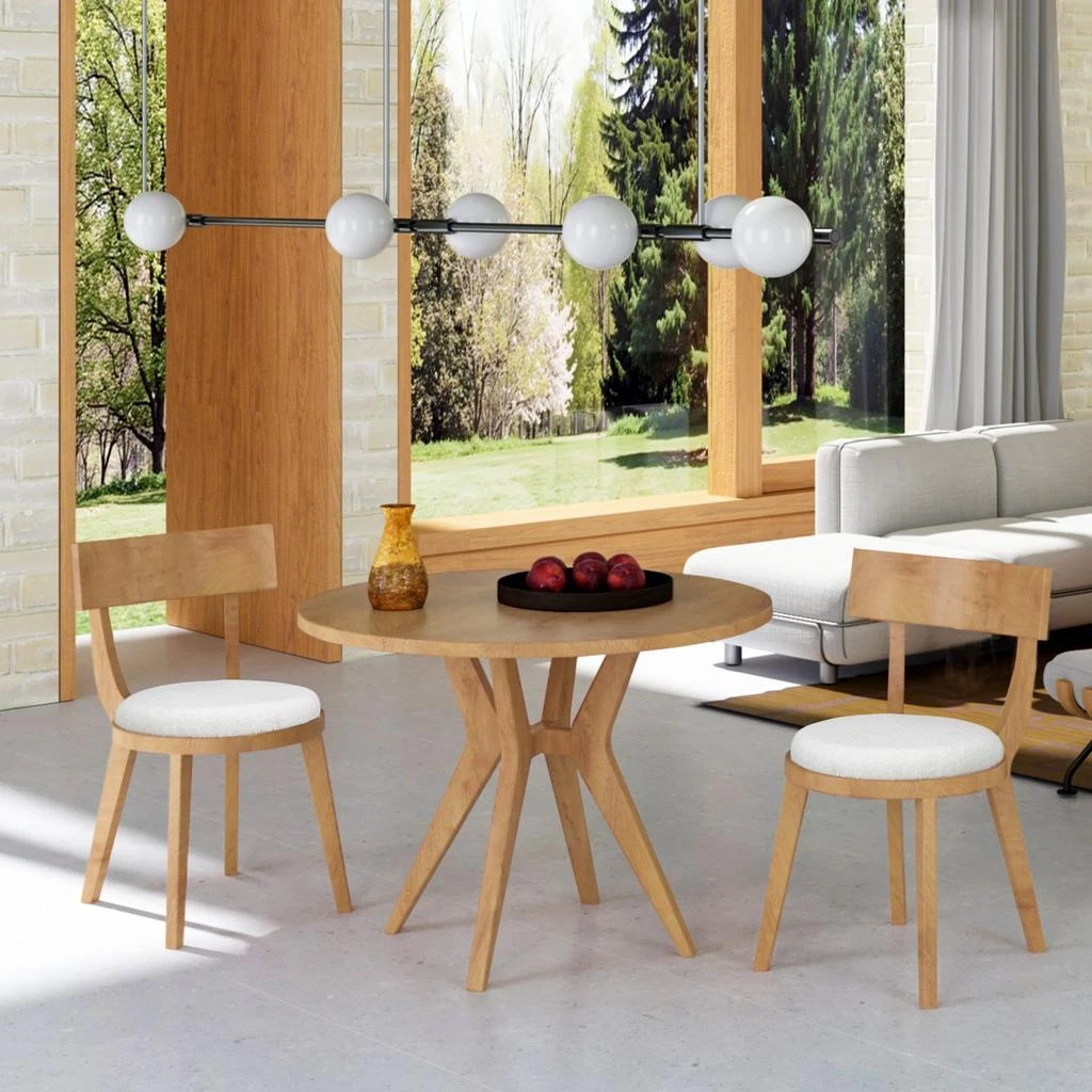 商品Streamdale Furniture|Streamdale Mid-Century Round Dining Set: Table & 2 Chairs, Oak Finish,价格¥4387,第1张图片