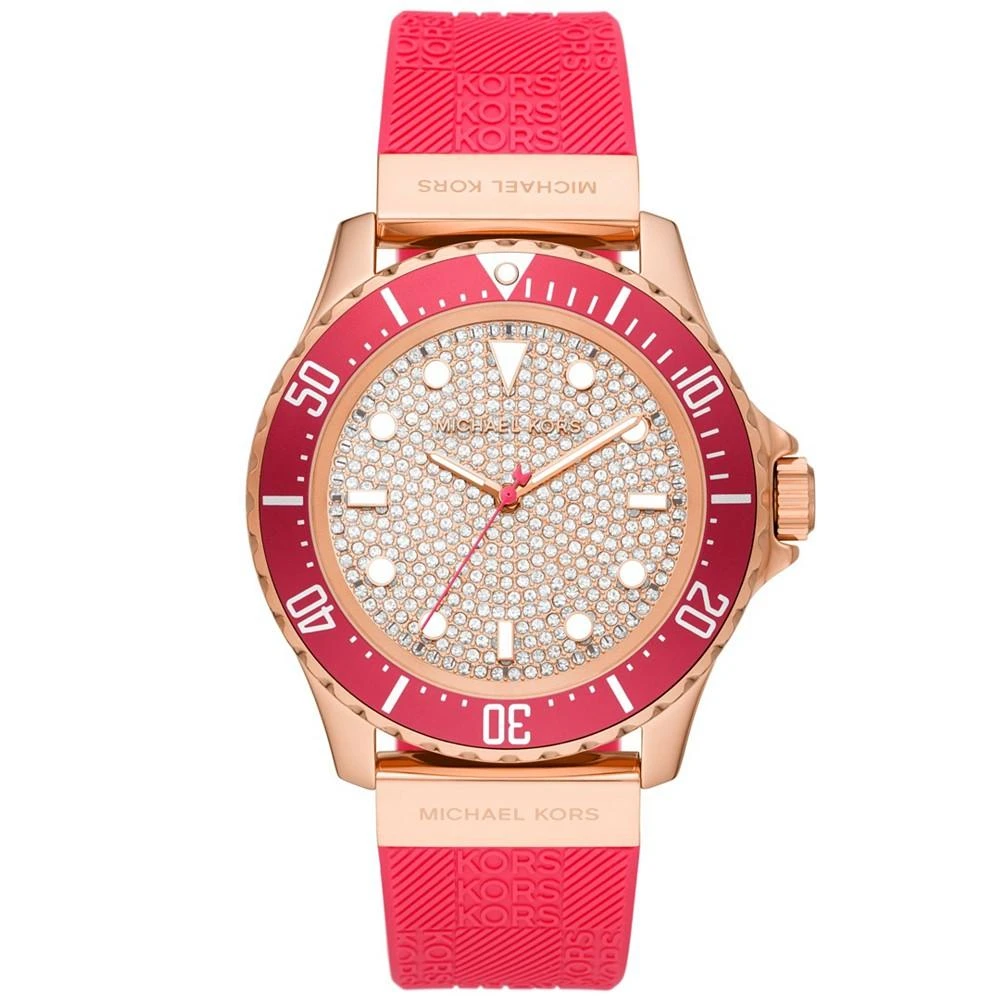 商品Michael Kors|Women's Everest Quartz Three-Hand Geranium Pink Silicone Watch 43mm,价格¥1219,第1张图片