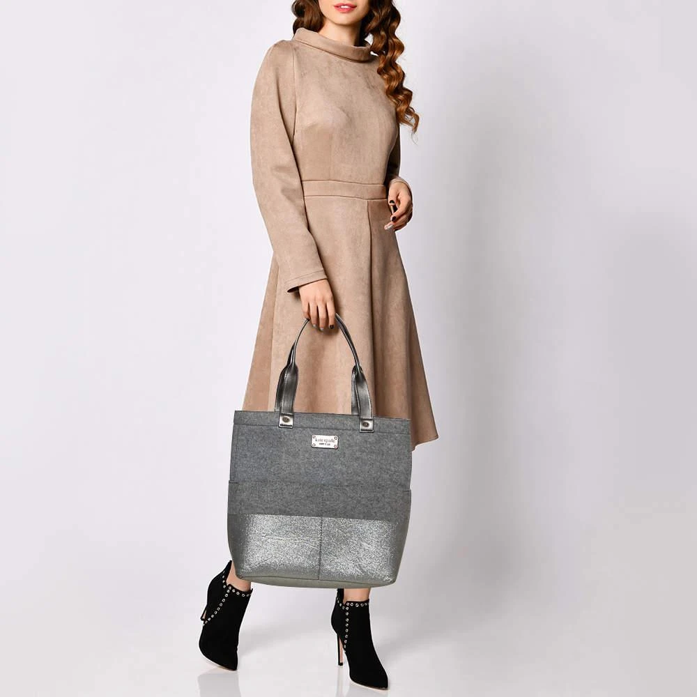 商品[二手商品] Kate Spade|Kate Spade Grey Frosted Wool and Leather Quinn Tote,价格¥1516,第2张图片详细描述