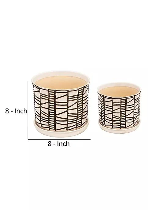 商品Duna Range|Range Planter With Saucer And Abstract Design Set Of 2 White And Brown,价格¥460,第5张图片详细描述
