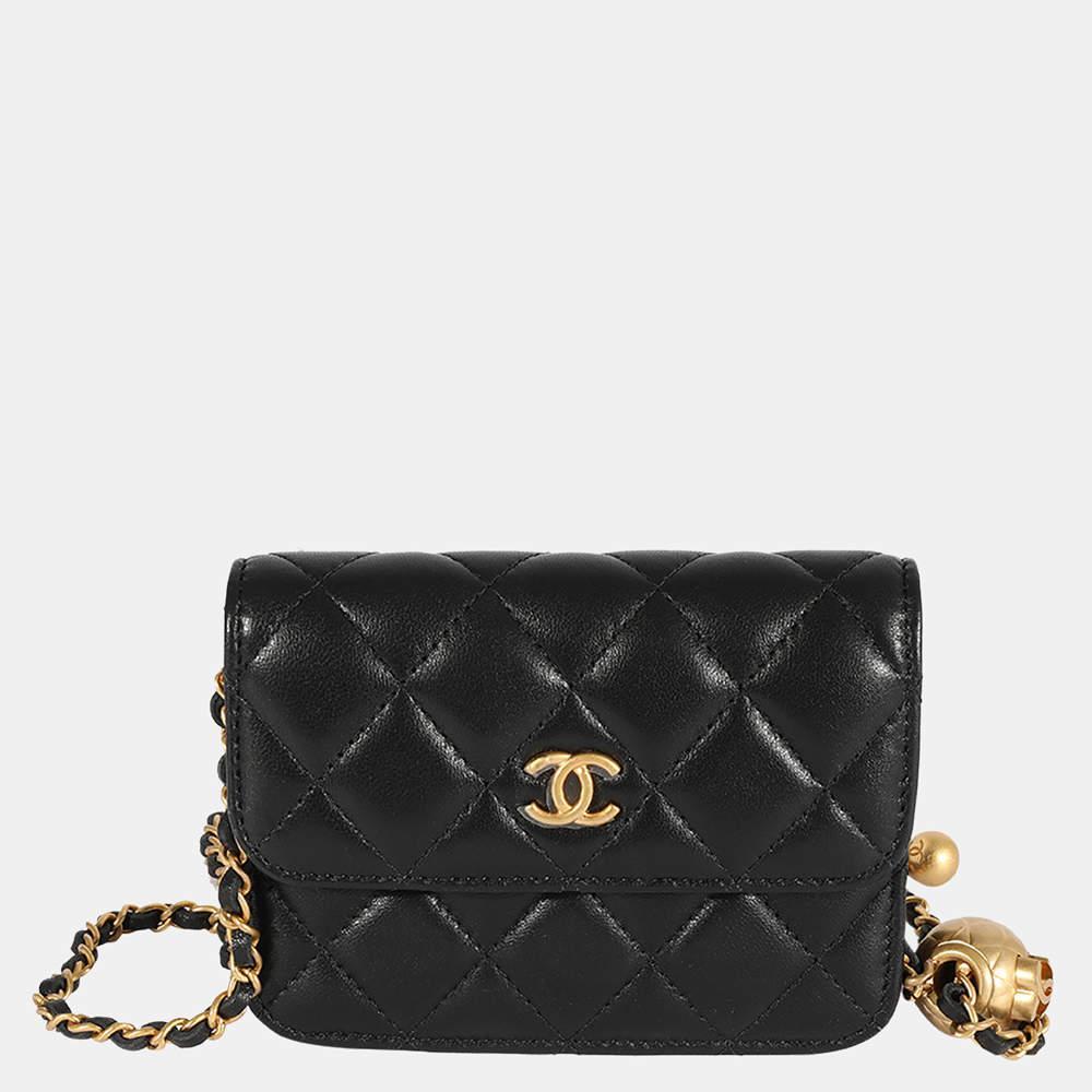 商品[二手商品] Chanel|Chanel Black Quilted Lambskin Pearl Crush Clutch With Chain,价格¥27611,第1张图片