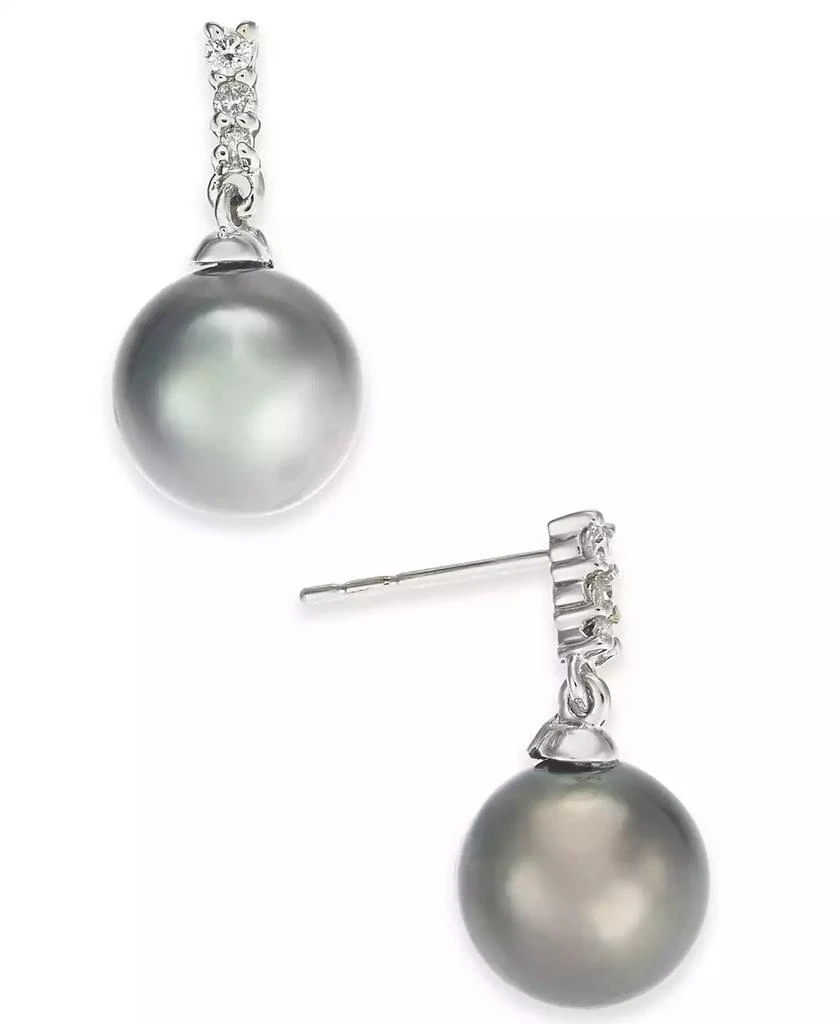 商品Macy's|Cultured Tahitian Pearl (8mm) & Diamond (1/10 ct. t.w.) Drop Earrings in 14k White Gold,价格¥3001,第1张图片