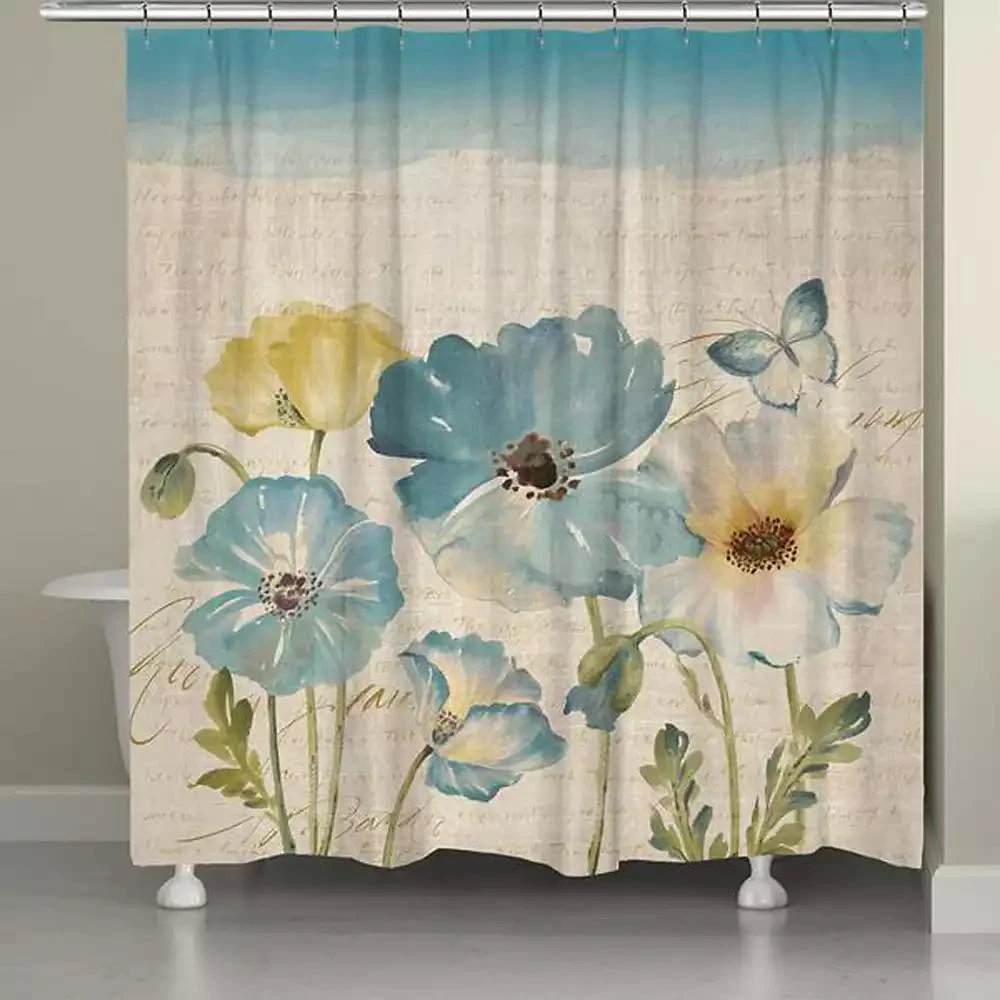 商品Laural Home|Teal Poppies Shower Curtain, 71" x 72",价格¥1304,第1张图片