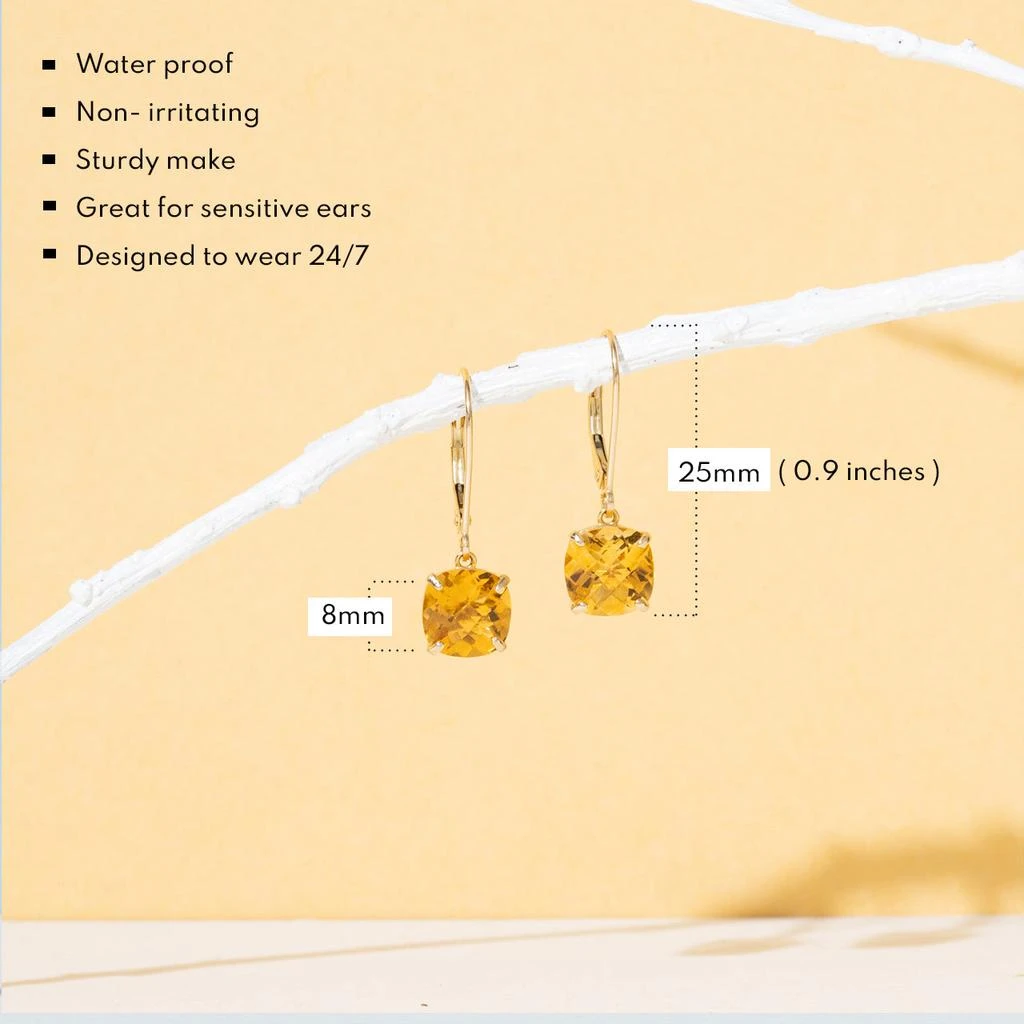 商品MAXCOLOR|14k Solid Yellow Gold Gemstone Dangle Leverback Earrings (8mm),价格¥1344,第3张图片详细描述