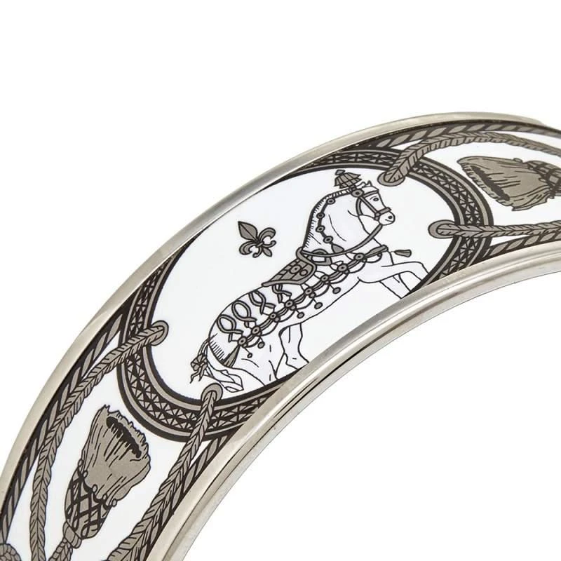商品[二手商品] Hermes|Hermès White Grand Apparat Enamel Palladium Plated Wide Bangle Bracelet M,价格¥2629,第3张图片详细描述