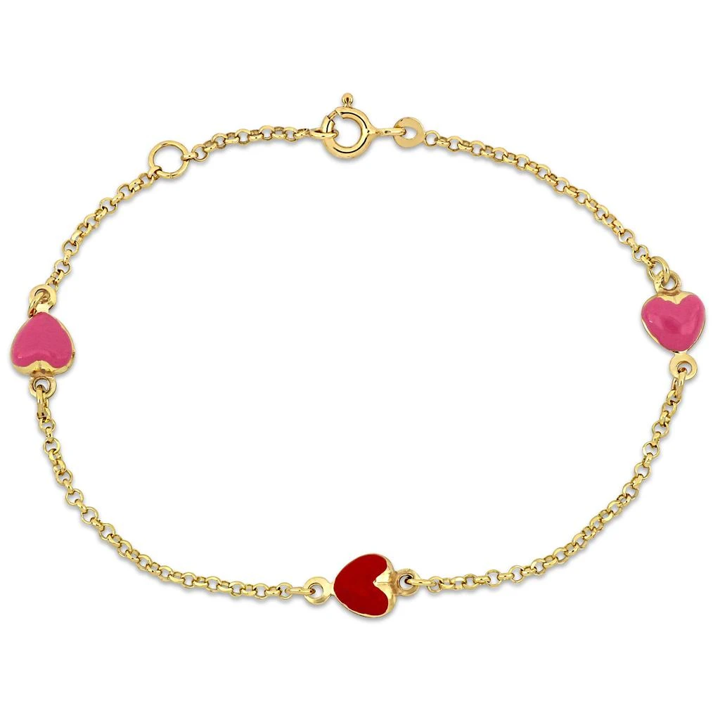 商品Mimi & Max|Children's Pink and Red Enamel Heart Charm Rolo Chain Link Bracelet in 14k Yellow Gold - 6.5+0.5 in.,价格¥1607,第1张图片