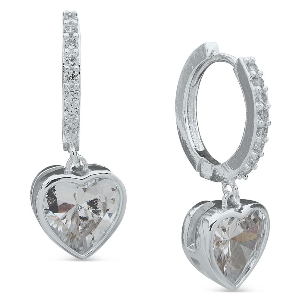 Silver-Tone Crystal Heart Charm Drop Earrings商品第1张图片规格展示