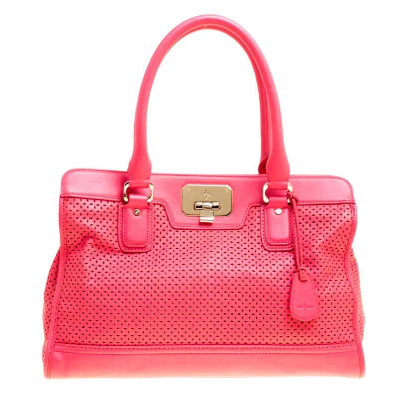 商品[二手商品] Cole Haan|Cole Haan Pink Laser Cut Leather Vintage Valise Novelty Kendra Tote,价格¥872,第1张图片