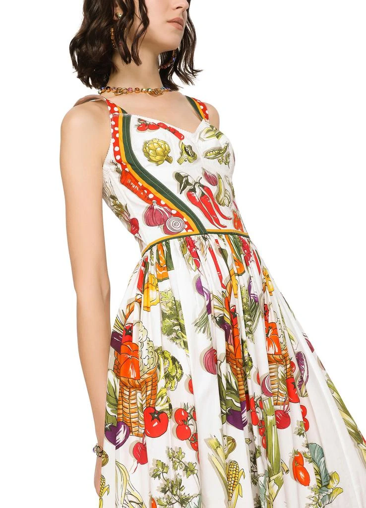 商品Dolce & Gabbana|蔬菜印花府绸及膝落肩连衣裙,价格¥11166,第4张图片详细描述