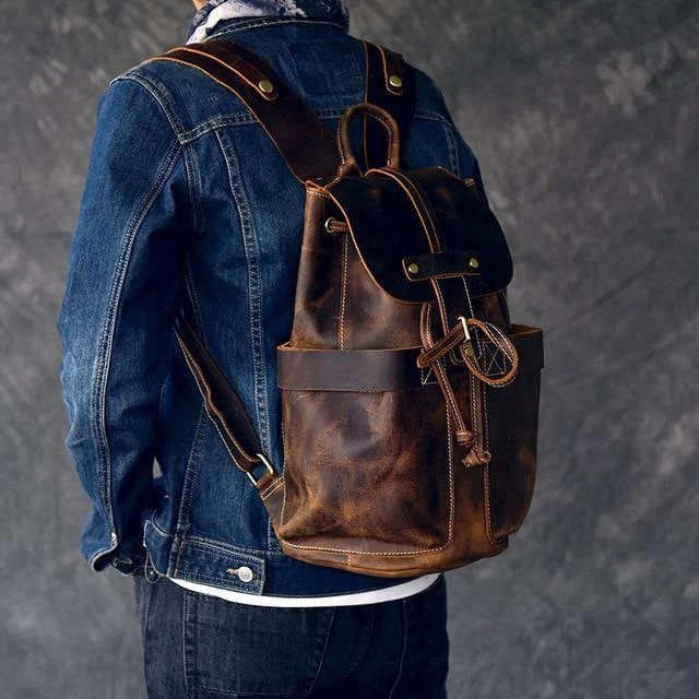 商品Steel Horse Leather|The Olaf Rucksack, Vintage Leather Travel Backpack,价格¥1493,第1张图片