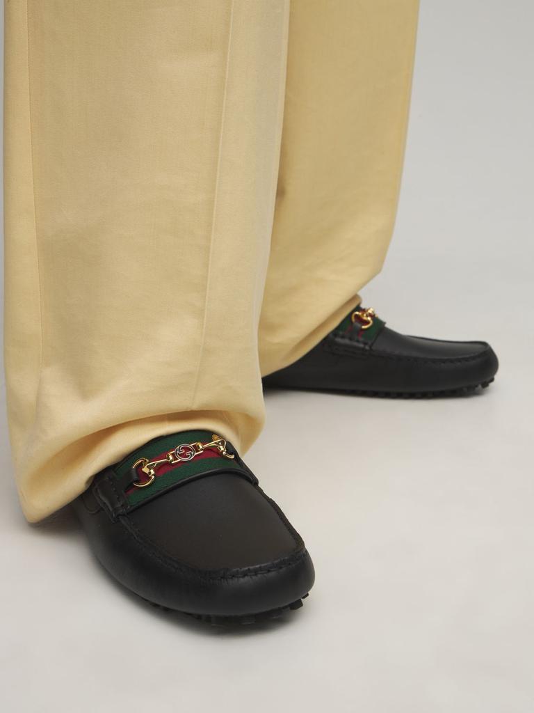 商品Gucci|10mm Web Leather Driver Loafers,价格¥5168,第4张图片详细描述