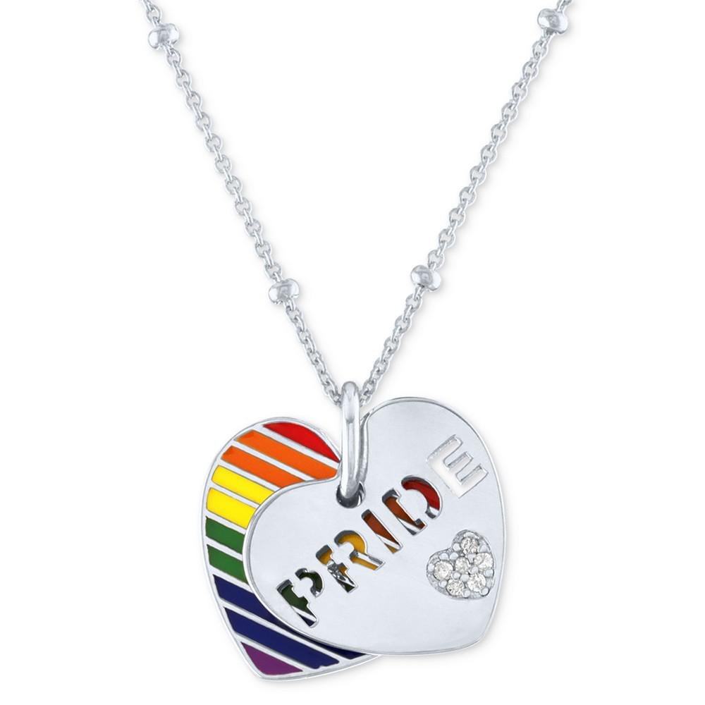 Diamond Accent & Enamel Pride Double Heart 18" Pendant Necklace in Sterling Silver商品第3张图片规格展示