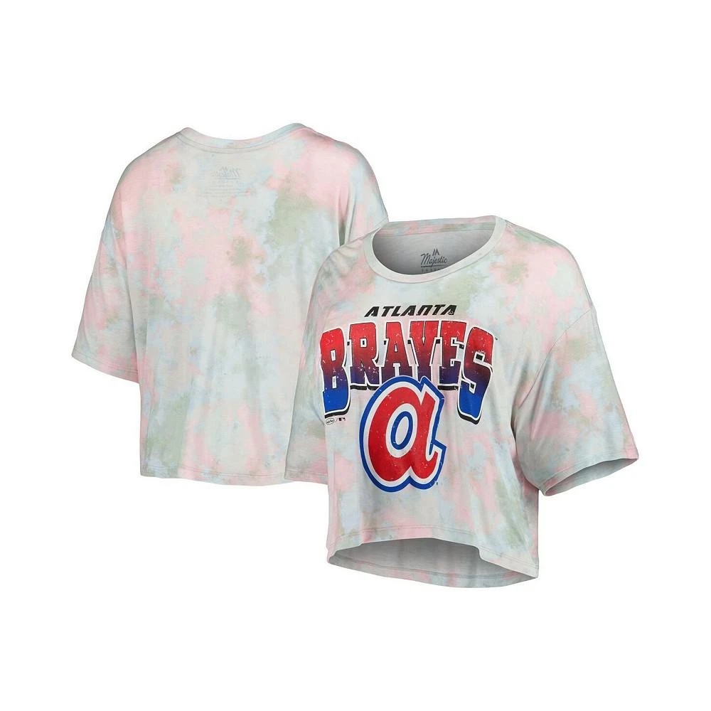商品Majestic|Women's Threads Atlanta Braves Cooperstown Collection Tie-Dye Boxy Cropped Tri-Blend T-shirt,价格¥371,第1张图片