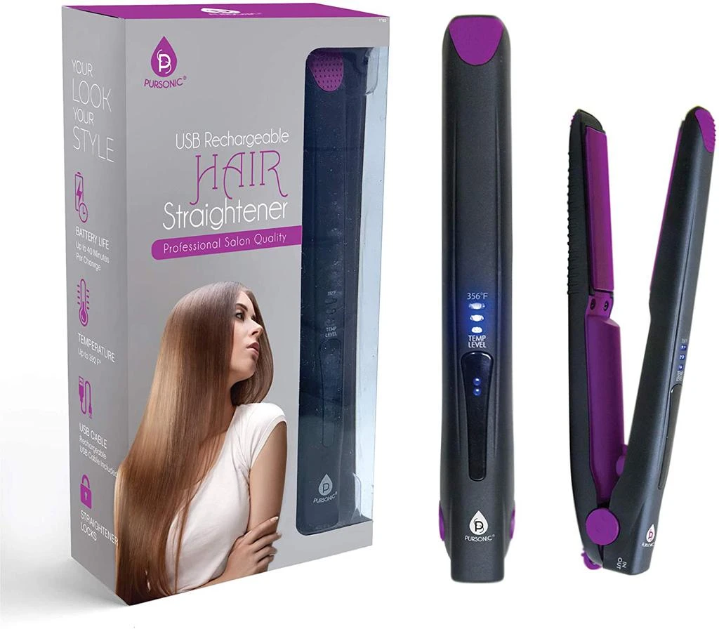 商品PURSONIC|USB Rechargeable Portable Hair Straightener Mini Cordless Flat Iron Professional Salon Quality,价格¥206,第1张图片