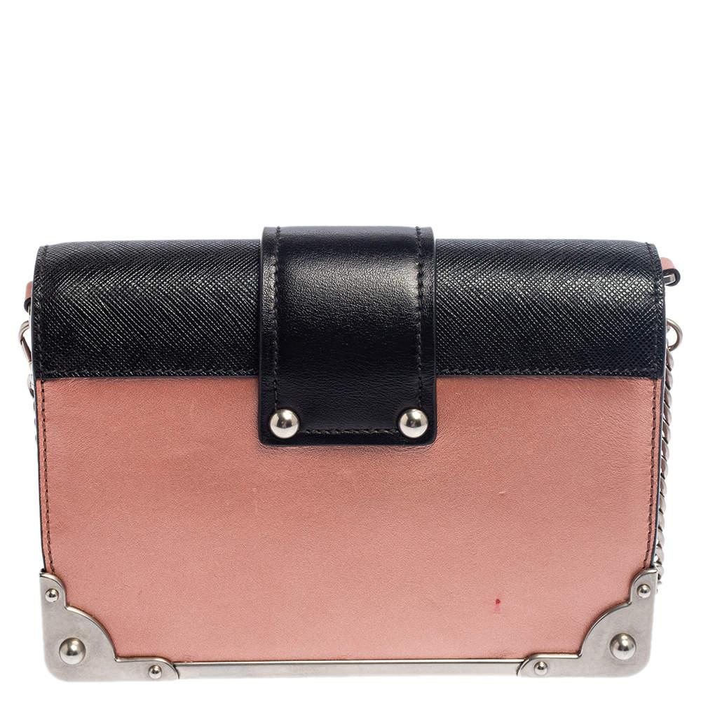 Prada Metallic Pink/Black Leather Cahier Shoulder Bag商品第4张图片规格展示