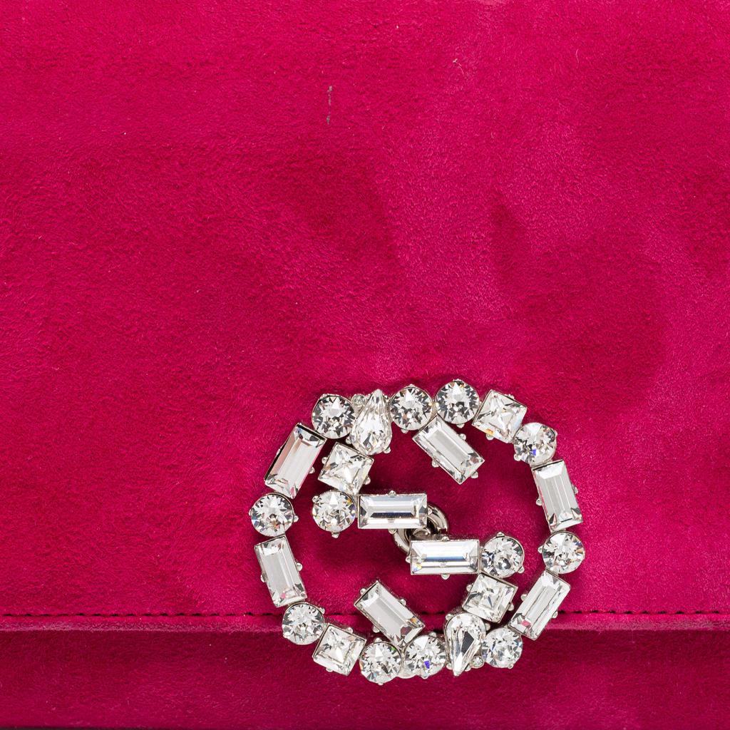 Gucci Pink Suede Interlocking G Crystal Embellished Broadway Clutch商品第5张图片规格展示