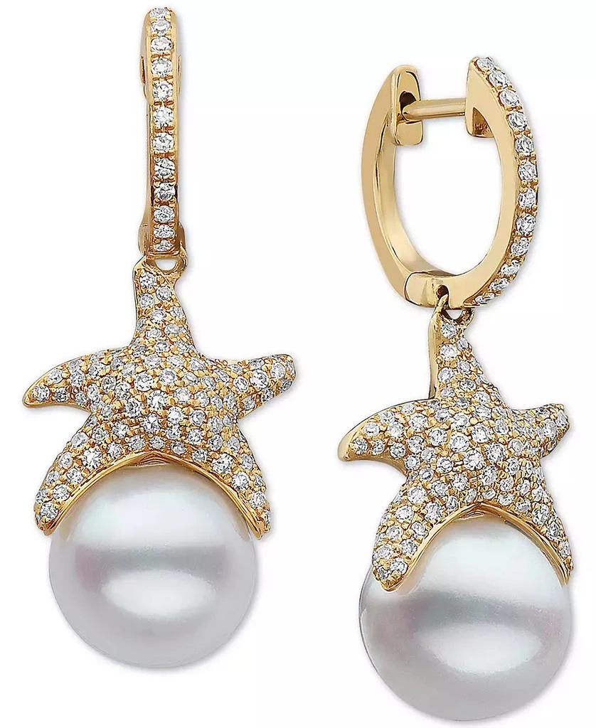 商品Effy|EFFY® Cultured Freshwater Pearl (9-1/2mm) & Diamond (3/4 ct. t.w.) Starfish Drop Earrings in 14k Gold,价格¥40366,第1张图片