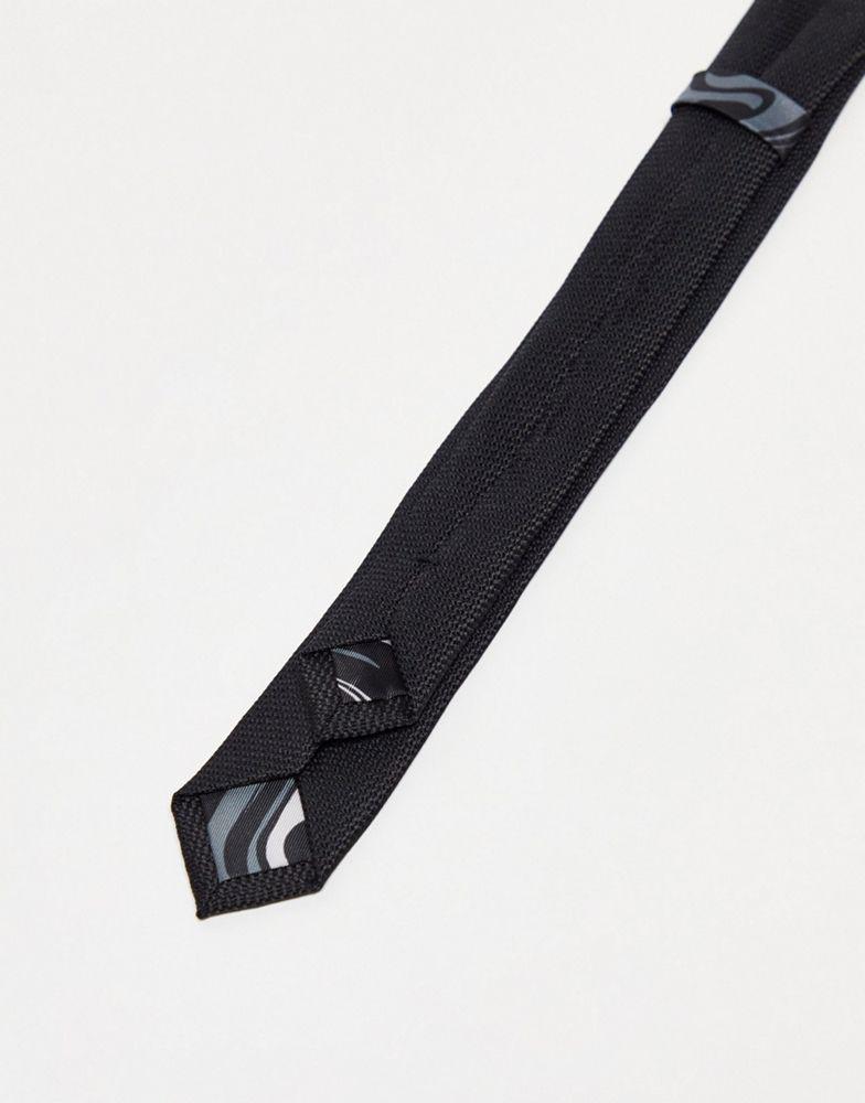 商品ASOS|ASOS DESIGN skinny tie and pocket sqaure in black and grey swirl,价格¥67,第5张图片详细描述