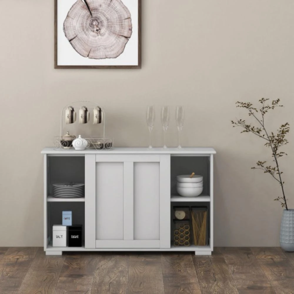 商品Hivvago|Kitchen Storage Cupboard Cabinet with Sliding Door-Antique White,价格¥1250,第1张图片