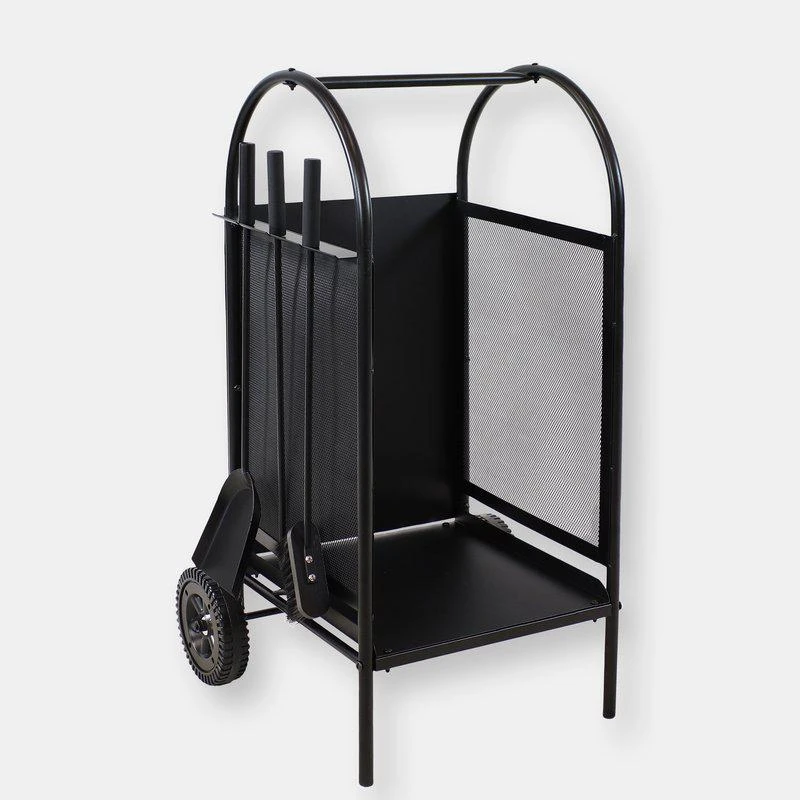 商品Sunnydaze Decor|Sunnydaze 4-Piece Steel Firewood Log Rack Cart with Fireplace Tools,价格¥678,第1张图片