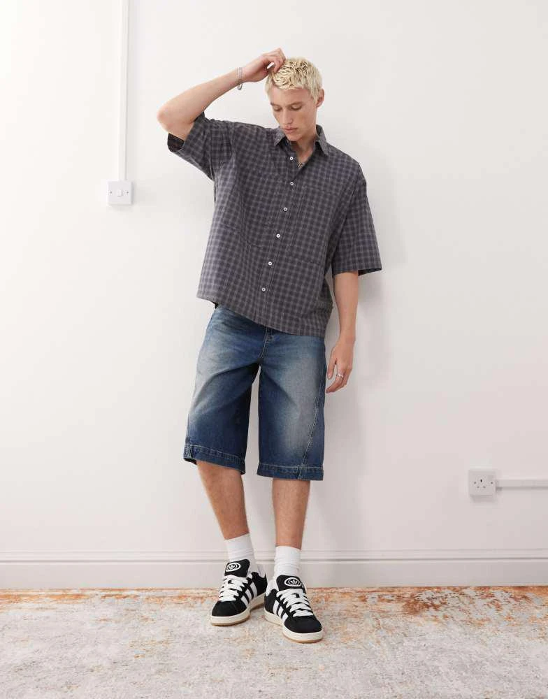 商品COLLUSION|COLLUSION check shirt short sleeve in blue grey,价格¥291,第2张图片详细描述