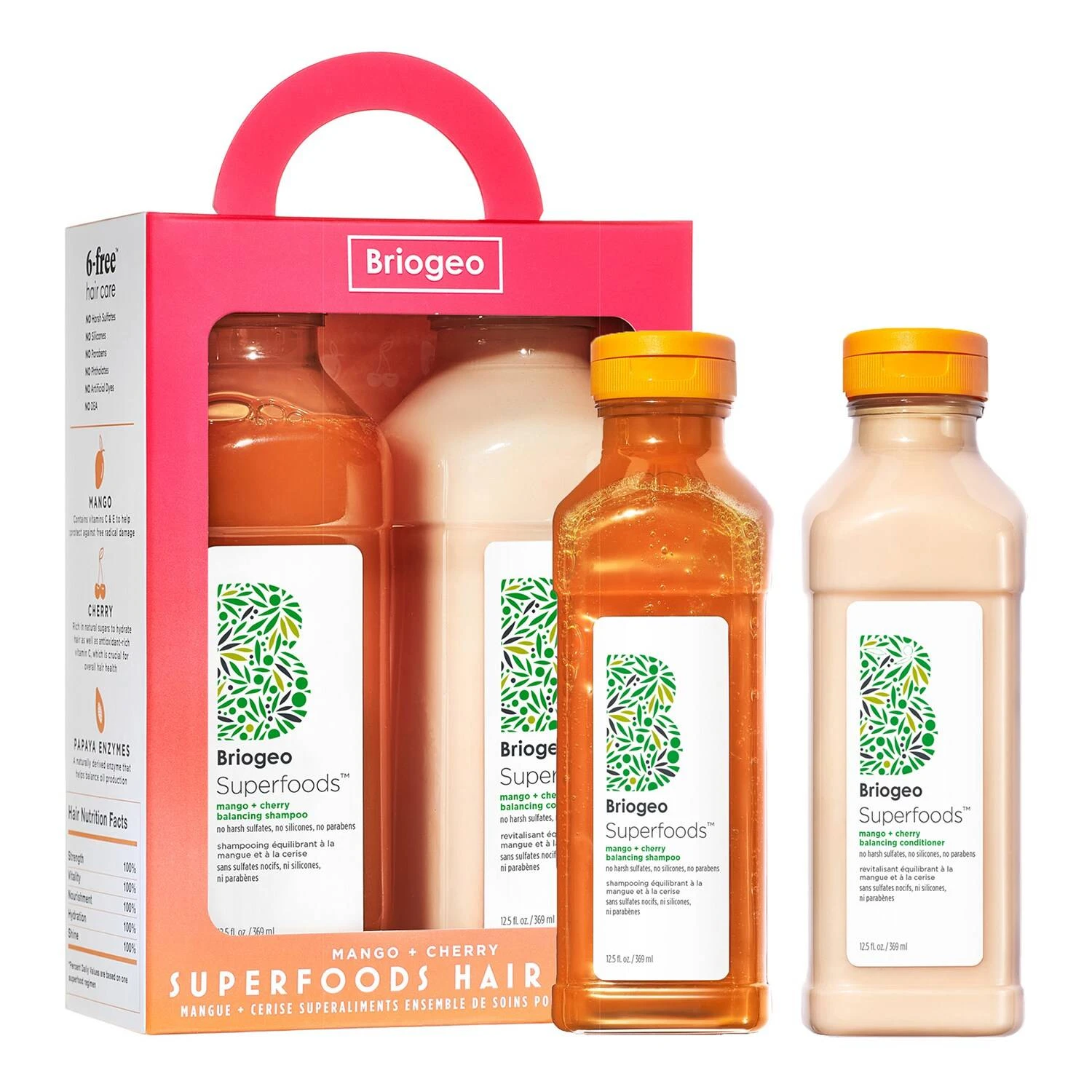 商品Briogeo|Briogeo 食物滋养系列芒果樱桃控油平衡洗发水护发素套装2x369ml,价格¥470,第1张图片