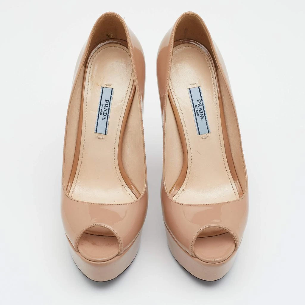 商品[二手商品] Prada|Prada Beige Patent Leather Peep Toe Platform Pumps Size 37.5,价格¥999,第3张图片详细描述