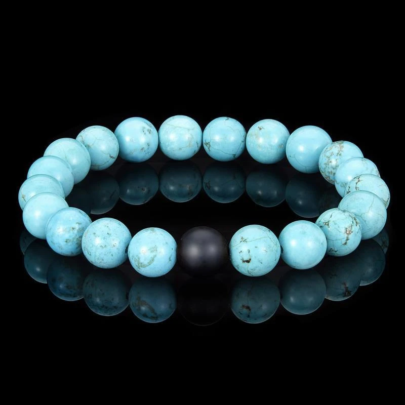 商品Crucible Jewelry|Crucible Los Angeles Polished Turquoise and Black Matte Onyx 10mm Natural Stone Bead Stretch Bracelet,价格¥197,第4张图片详细描述