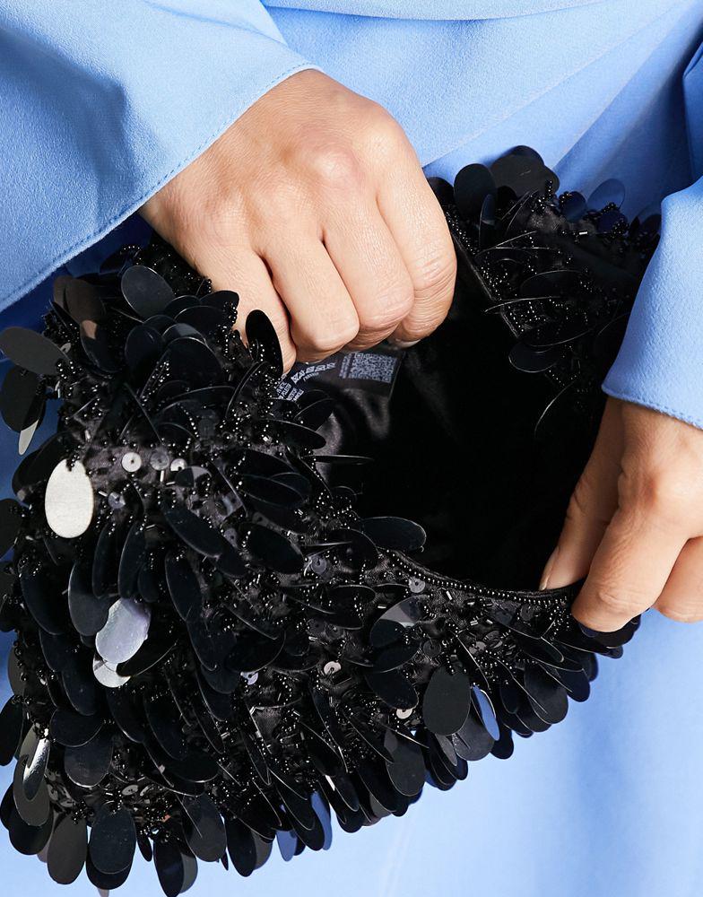 ASOS DESIGN clutch bag with disc sequin in black商品第4张图片规格展示