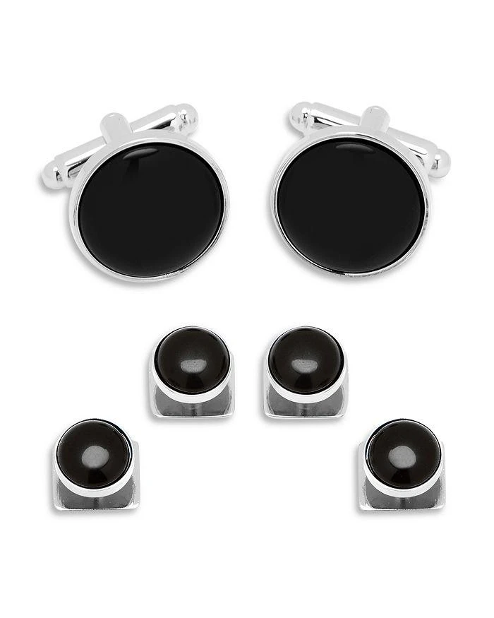 商品Cufflinks Inc.|Silver-Tone Round Onyx Stud & Cufflink Set,价格¥1079,第1张图片详细描述