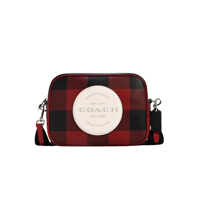 商品Coach|美国直邮COACH蔻驰女士红黑格纹dempsey相机包斜挎包C1550SVS66,价格¥2055,第1张图片