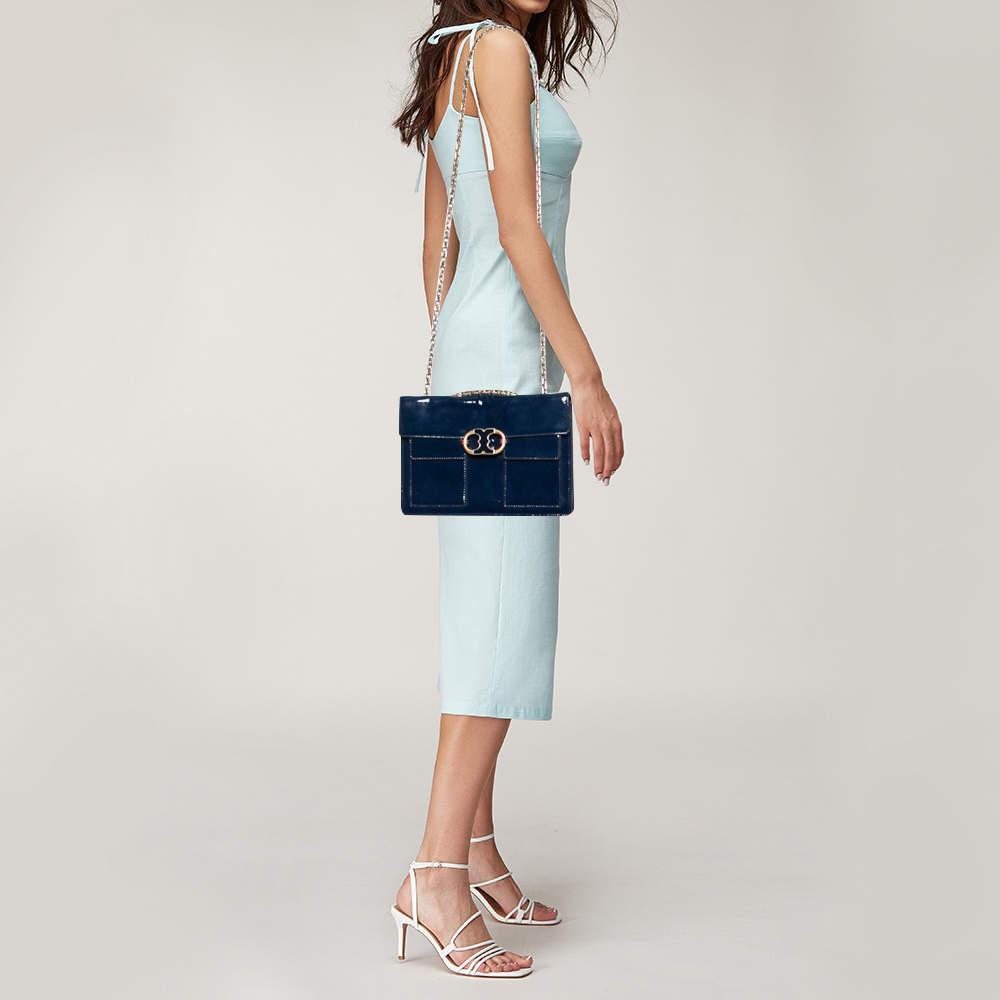 商品[二手商品] Tory Burch|Tory Burch Blue Patent Leather Gemini Link Shoulder Bag,价格¥2264,第4张图片详细描述