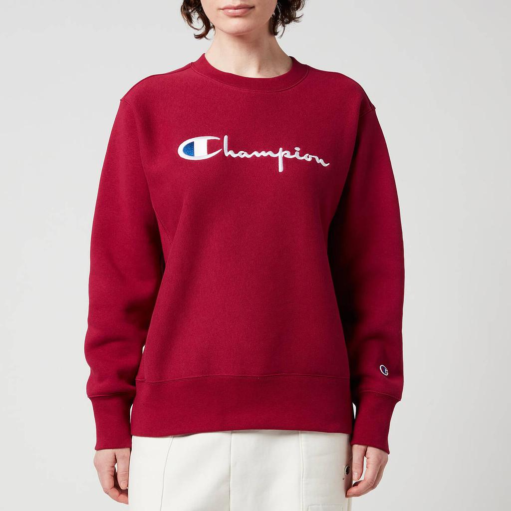 Champion Women's Large Logo Crewneck Sweatshirt - Burgundy商品第1张图片规格展示
