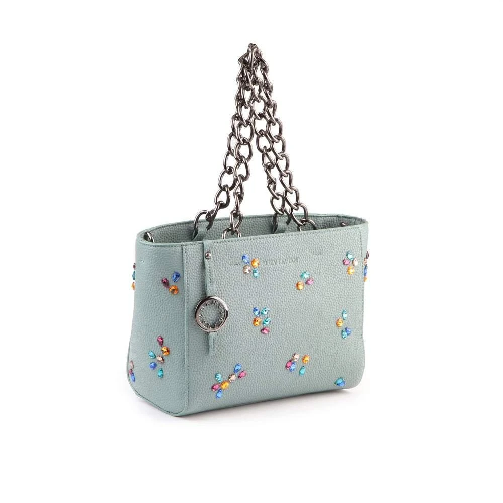 Suzy Levian Pebbled Faux Leather Rhinestone Satchel Handbag 商品