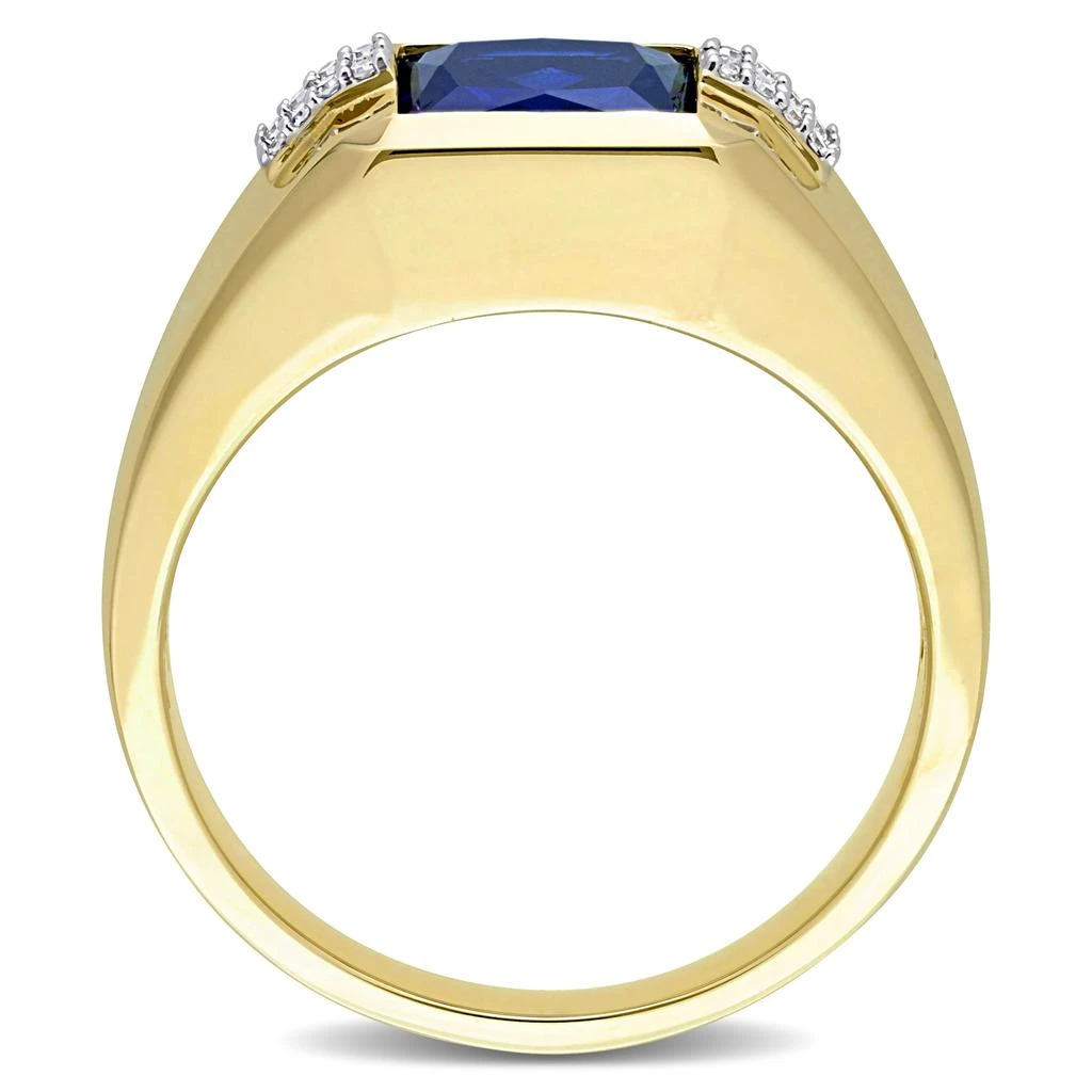 商品Mimi & Max|3ct TGW Square Created Blue Sapphire and Diamond Accent Men's Ring in 10k Yellow Gold,价格¥3817,第5张图片详细描述