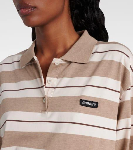 商品Miu Miu|Logo条纹棉质针织Polo衫,价格¥11307,第4张图片详细描述